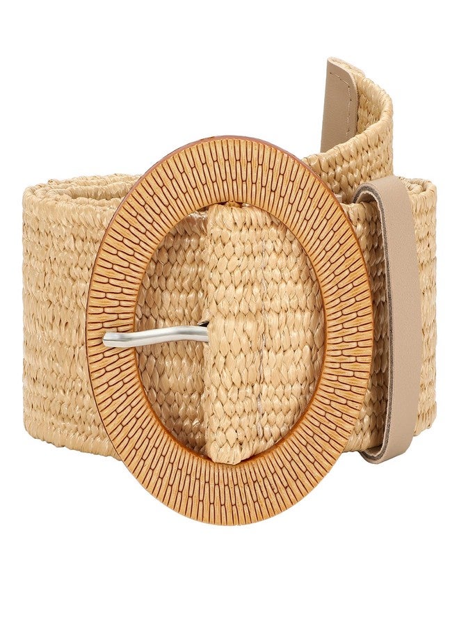 VONMELLI Straw Woven Stretchy Belt for Women Dresses, Wide Boho Elastic Brown Belts Braided Raffia Waist Belt, M - Image 1